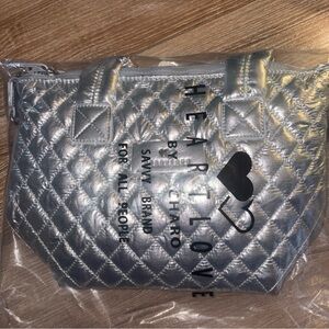 HeartLove Women Metallic Silver Quilted Mini Tote Bag With Bag/Coin Purse NWT